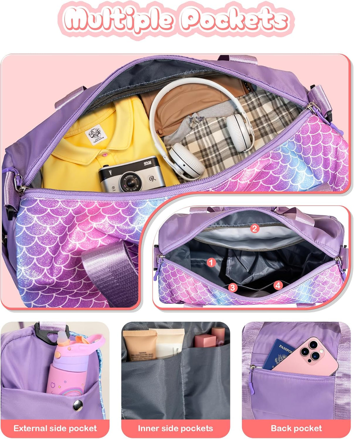 Skiennix Girl Gym Bag - Stylish Weekender Tote with Shoe Compartment & Makeup Pouch | Ideal Gift for Ages 3-12 (Letter S)