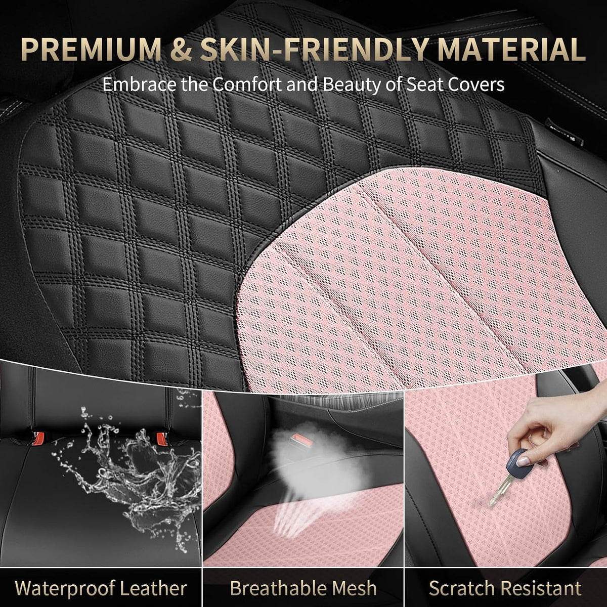 FLORICH Seat Covers Front Seats Pink Seat Cover 2 Pack Leather Mesh Automotive Car Seat Cover Breathable Durable Car Interior Cover Cushion Universal Fit for Most Car SUV Sedan Truck, Black&Pink