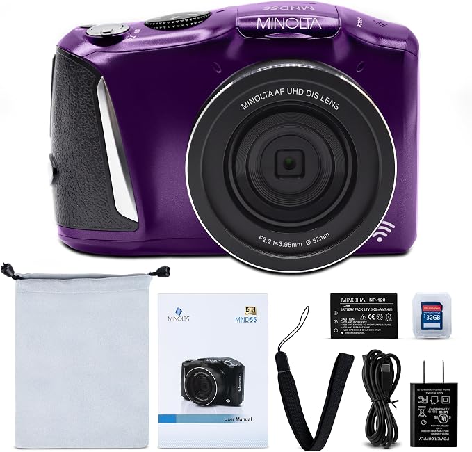 Minolta 64MP Digital Camera – 4K Ultra HD Video at 60FPS, 16x Digital Zoom