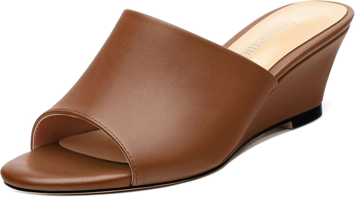 Wedge Sandals for Women Open Toe Wedge Heels Womens Matte High Heel Sandal Round Toe Heeled Wedge Sandals Slip on Casual shoes 2 inch