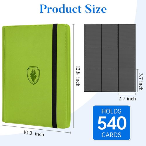 Fabmaker Premium 9 Pocket Card Binder - Sturdy Collection Album for 540 Cards | Sleek Green Design