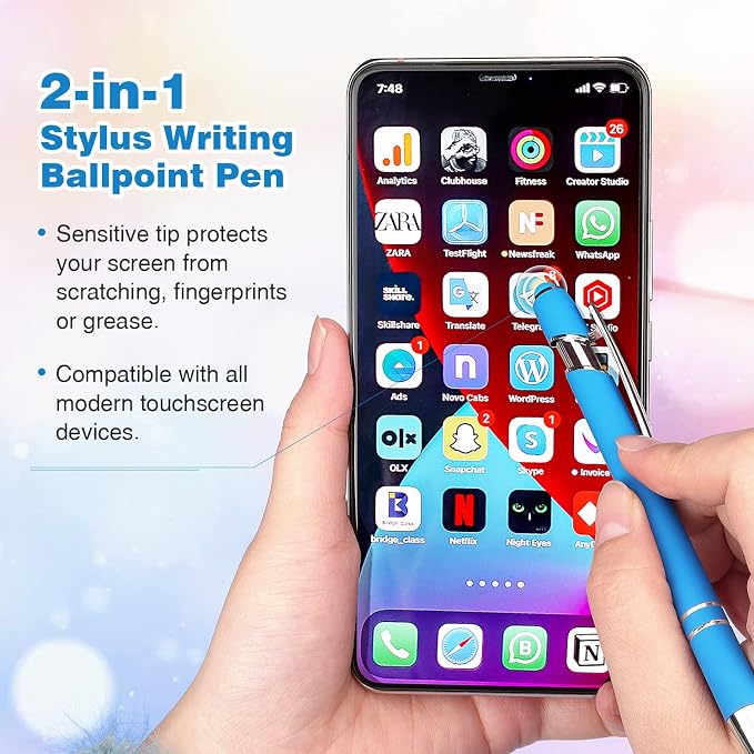 8 Pack Ballpoint Pen 2-in-1 Stylus Retractable Ballpoint Pen