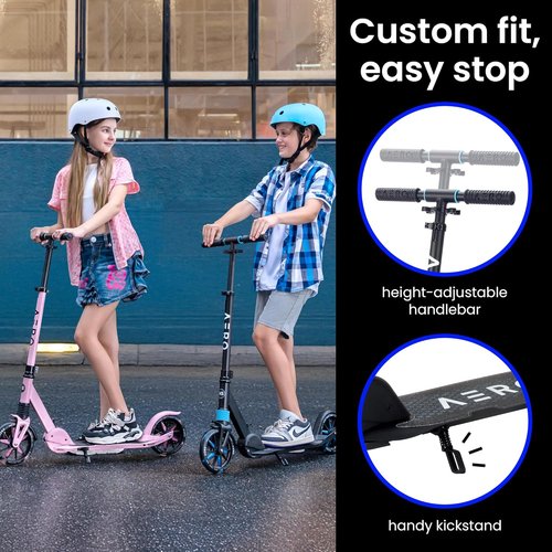 AERO MOBILITY Kick Scooter for Kids & Adults - Light Up Wheels, Hand Brake, Shock Absorption | Foldable & Adjustable Height