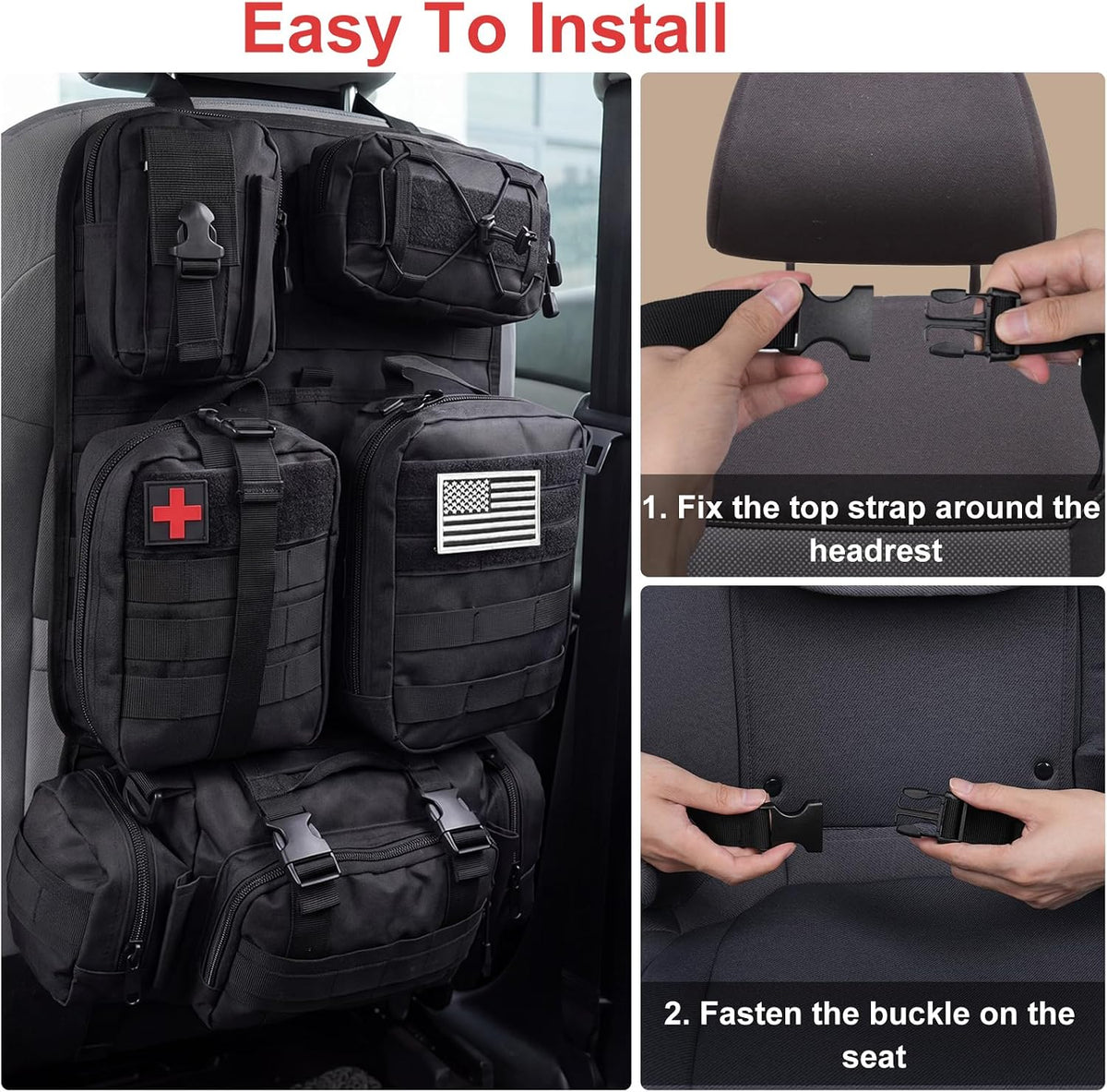 Tactical Seat Back Organizer, Molle Seat Back Organizer Panel With 5 Detachable Multi-Purpose Molle Pouch Fits Car Truck SUV Ford Jeep