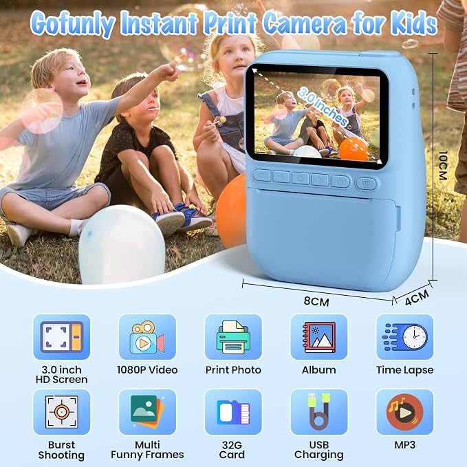 Kids Camera Instant Print, 3.0" HD 32MP Birthday Gifts