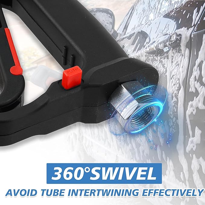 RIDGE WASHER Pressure Washer Gun 5000 PSI with Nozzle Bracket, 12 GPM, Power Washer Trigger Gun with 1/4" Quick Connector, 360° Swivel 3/8'' NPT Thread, M22-14 mm and M22-15 mm Fitting