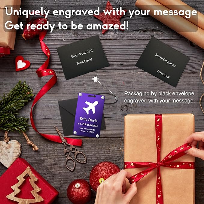 Luggage Tags for Suitcases 4 Pack: Personalized Luggage Tags for Backpacks & Bags Tags with Coustomizable Texts (Purple)