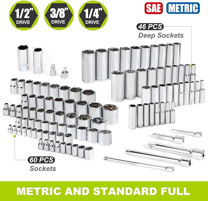 FASTPRO 249-Piece Mechanics Tool Set, 1/2", 3/8", 1/4" Socket Set, SAE and Metric Socket Wrench Set, Include Combination Wrenches, Ratchets, Hex Keys, Tool Kit for Auto Repairs and Maintenance