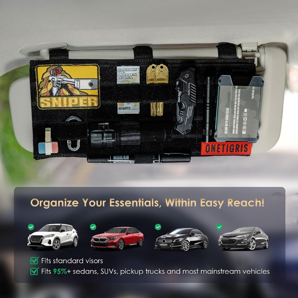 ONETIGRIS Tactical MOLLE Sun Visor Organizer, Vehicle Visor Patch Panel