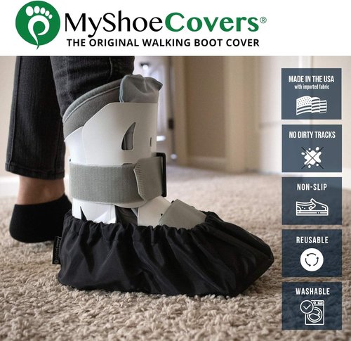 MyShoeCovers Fracture Walking Boot Cover - Durable Black Design, Large Size