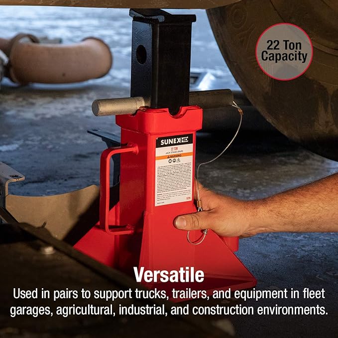 SUNEX TOOLS 1522A 22-Ton Jack Stands, Pair,Red and Sunex 533MD, 1 Inch Drive, 33mm Deep Impact Socket