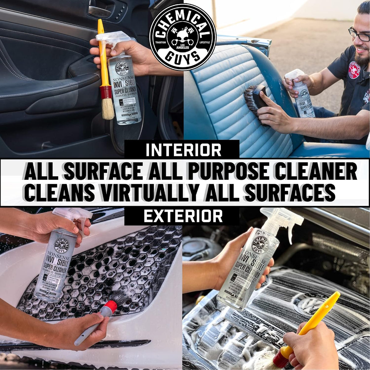 Chemical Guys SPI_191_16ID Interior Deep Cleaning Kit with Lightning Fast Carpet & Upholstery Extractor, Nonsense All Surface Cleaner, Induro 7 Heavy Duty Detailing Brush & 3 Pack Microfiber Towels