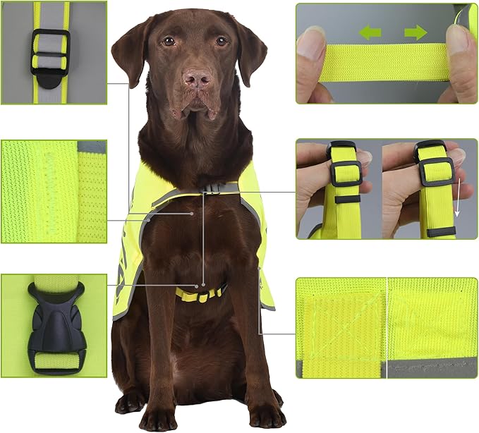 Yellow Reflective Dog Vest for Small, High Visibility Dog Safety Vest Harness with Removable Bell Keep Safe from Hunting, Training & Cars Accidents
