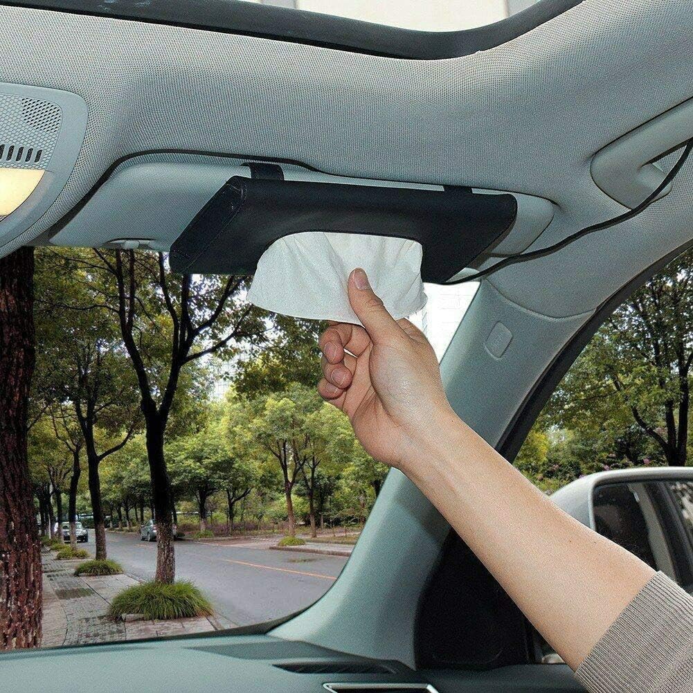 Black Car Tissue Holder with 7 Refill, Leather Tissue Dispenser for Car