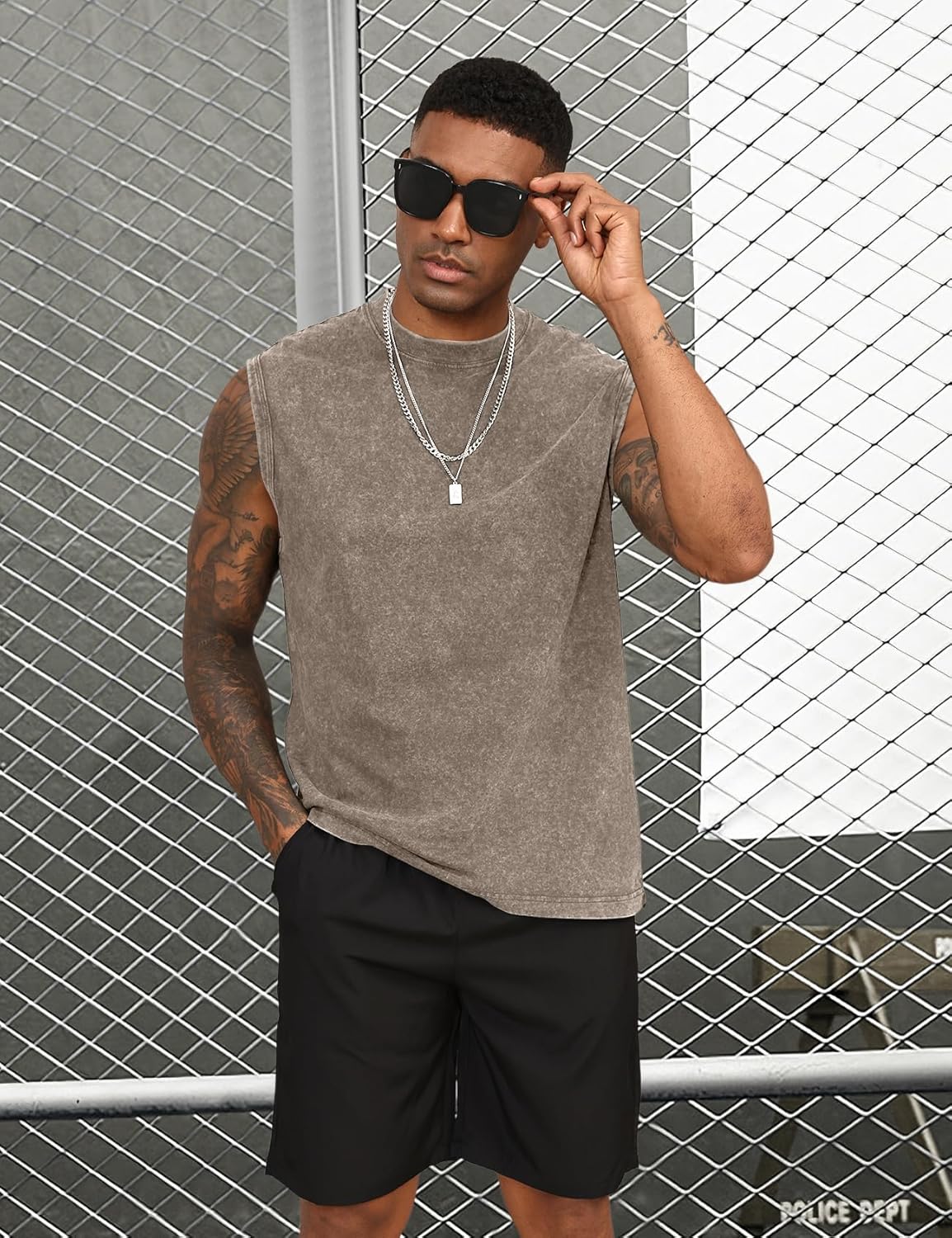 Yimoon Men's Workout Tank Tops - Sleeveless Cotton Acid Wash Gym Shirts | Loose Fit Muscle Tees