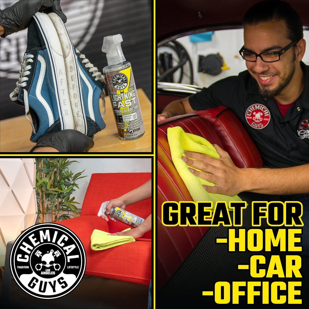 Chemical Guys Carpet &amp; Upholstery Stain &amp; Spot Remover and Ceramic Protectant Bundle with (1) 16 oz Lightning Fast Stain Extractor and (1) 16 oz HydroThread Ceramic Protectant