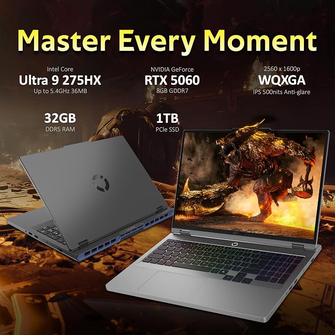 Lenovo Legion 5 16" WQXGA 240Hz Gaming Laptop, Intel Ultra 9 275HX, NVIDIA GeForce RTX 5060, 32GB DDR5, 2TB Storage (1TB SSD+1TB Docking Station Set), 24-Zone RGB Backlit Keyboard, Win 11 Pro, Gray