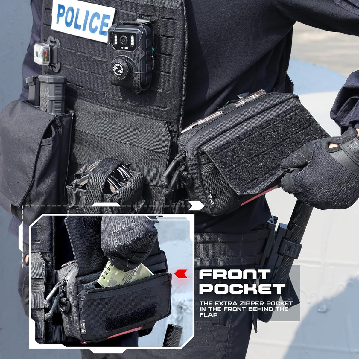 WYNEX Tactical Molle Admin Pouch - Utility EDC Bag with Laser Cut Design & American Flag | Compact Size