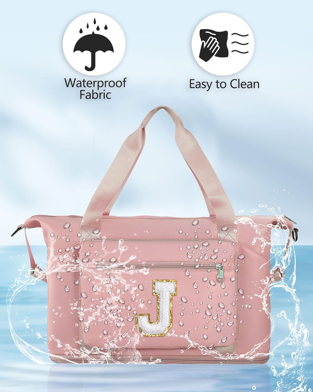 Skiennix Initial Duffle Bag - Trendy Travel & Gym Bag with Shoe Compartment | Pink J