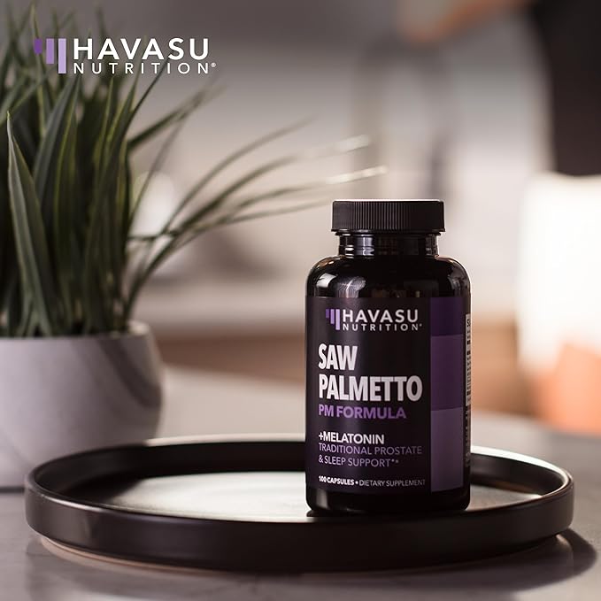 Saw Palmetto PM for Men with Melatonin 3mg - Night Time Prostate Health Supplement for Bladder and Sleep Support - Reduce Urinary Frequency - 100 Count - Vegan, Non-GMO Capsules - Over 3 Month Supply