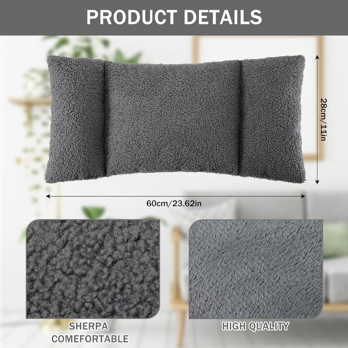 Queekay Fleece Lumbar Support Pillow 3 Section Back Pillow Office Chair for Back Support Comfortable Lumbar Cushion for Car Seat Pain Relief Sofa Rest(Dark Gray)