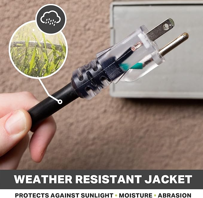 Thonapa 6 Foot Outdoor Extension Cord - 12/3 Heavy Duty Black Extension Cable with 3 Prong Grounded Plug for Safety - Great for Garden, Tools and Major Appliances