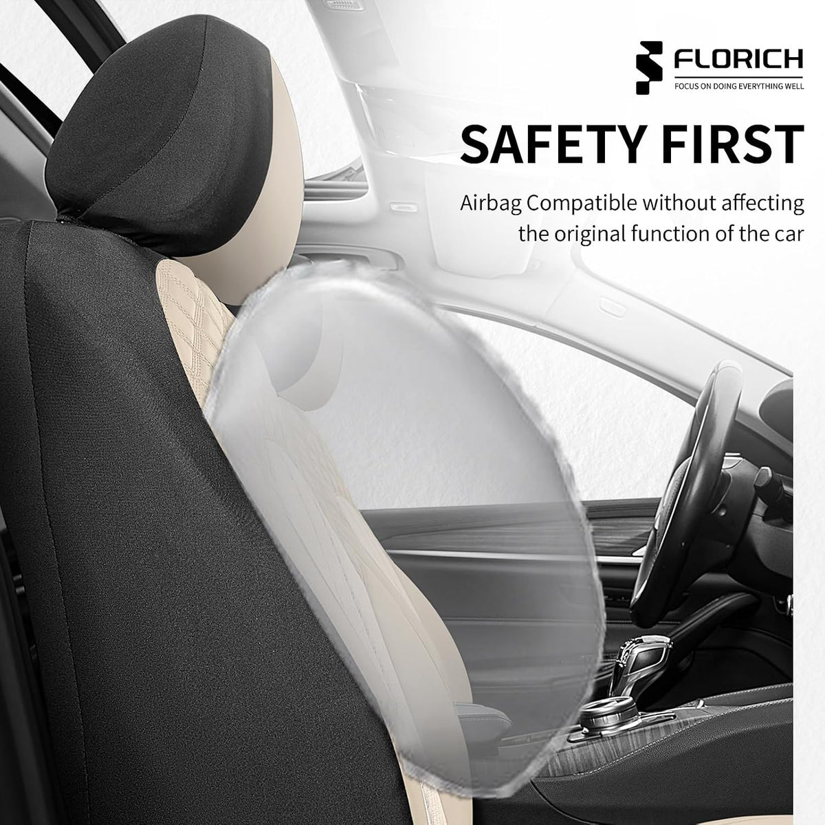 FLORICH Front Seat Covers Leather & Mesh Automotive Seat Protectors 2 Pack Breathable Car Seat Cover Spill-Proof Auto Seat Covers Cushion Universal Fit for Most Car SUV Sedan Truck, Beige