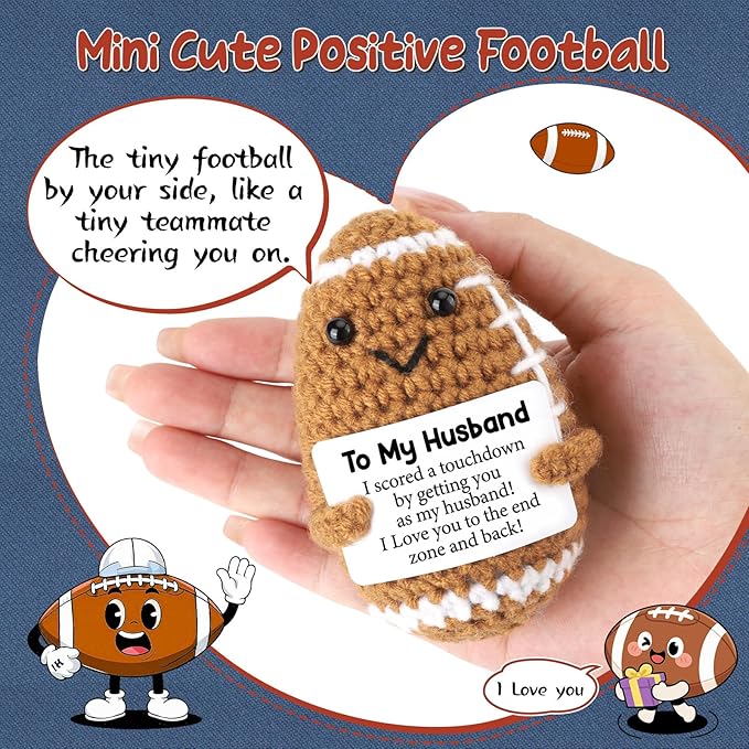 Birthday Gifts for Husband from Wife, Christmas Handmade Inspirational Crochet Football Gift for Him, Cool Wedding Anniversary Present for Husband, Cute Emotional Home Decor for Couple, Hubby, Spouse