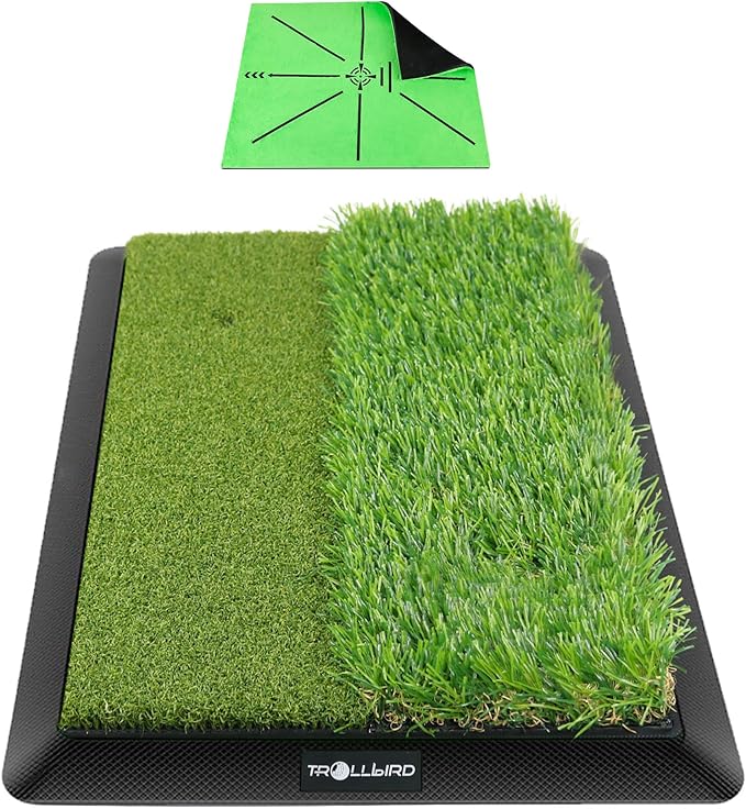 Dual-Turf Golf Hitting Mat with Replaceable Velvet Mat Golf Training Accessories for Swing Path Feedback 12.6"x16.5" Golf Practice Trainer Matt for Men Women Kids