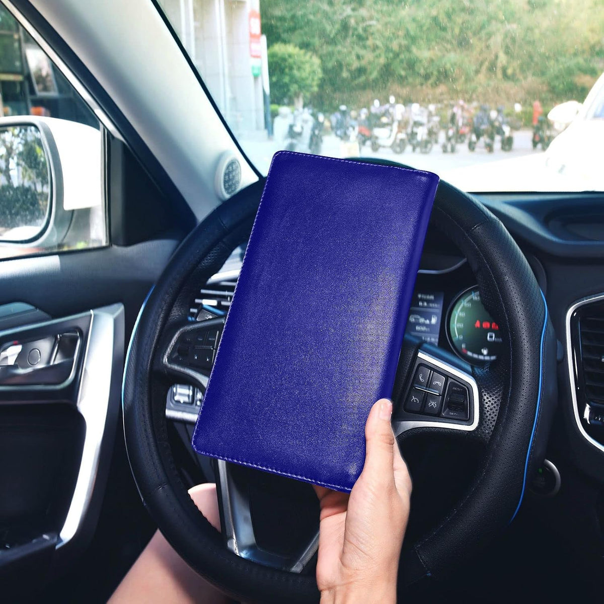 Custom Car Registration and Insurance Card Holder Personalized Leather Glove Box Organize Men Women Wallet Accessories Case for Cards, Essential Document Driver License Navy Blue