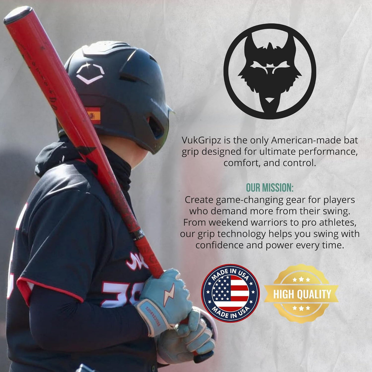 VukGripz Baseball Bat Grip Tape - Non-Sticky, Moisture-Wicking, Vibration-Reducing | USA Made