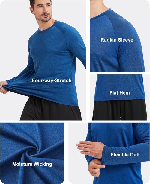 MLYENX Long Sleeve Men's Workout Shirts - UPF 50+ UV Protection, Quick-Dry, Moisture-Wicking | 7 Pack