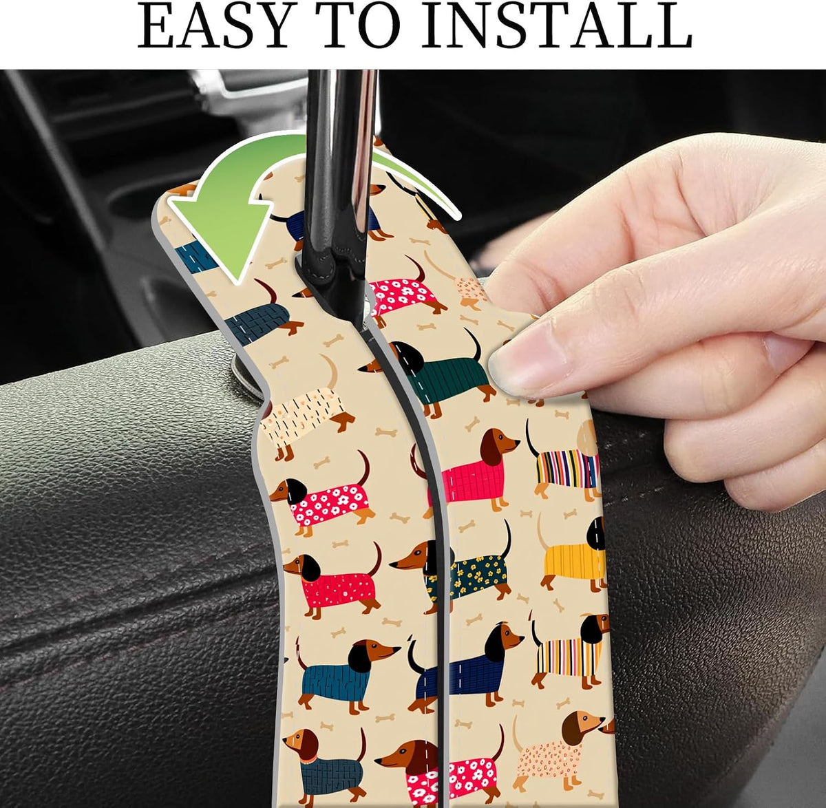 PU Leather Car Seat Hook, Storage Headrest Hanger, Cute Car Backseat Organizer, Car Hooks For Purses and Bags, Cute Dachshund