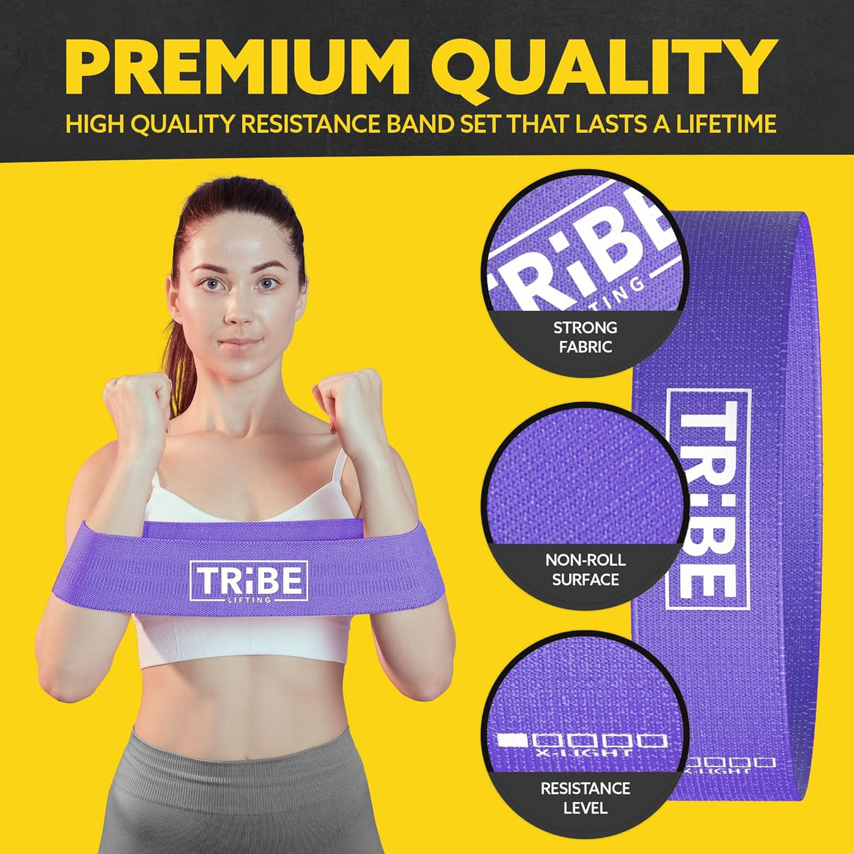 Tribe Lifting Fabric Resistance Bands - 5-Piece Set for Legs & Glutes | Durable Booty Bands for All Fitness Levels
