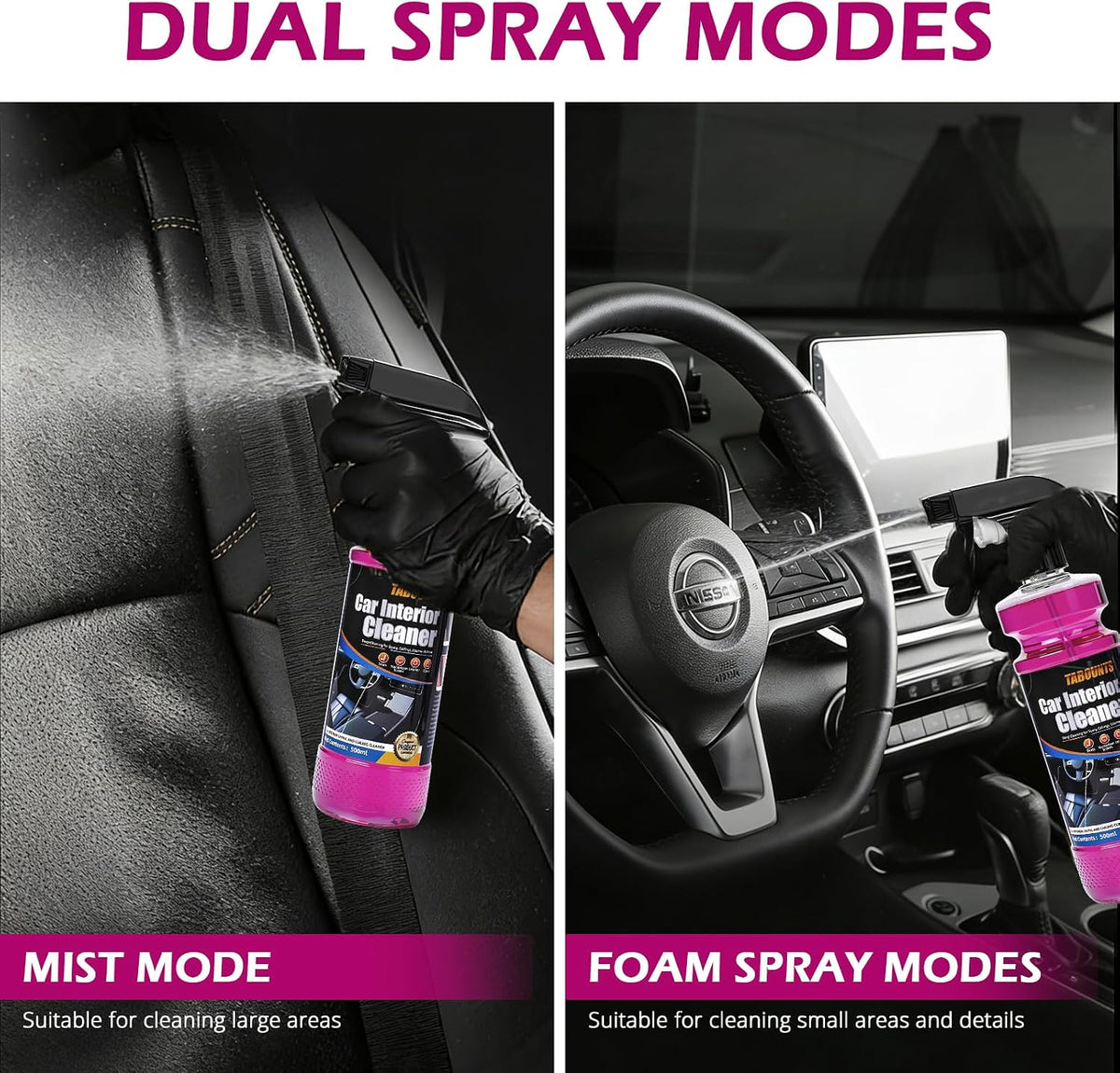 Car Interior Cleaner –Polishing Cleaner-Multi-Surface Auto Detailing for Leather, Glass, Dashboards & More – Dual-Mode Foam & Mist Spray (17oz) with Cleaning Towel