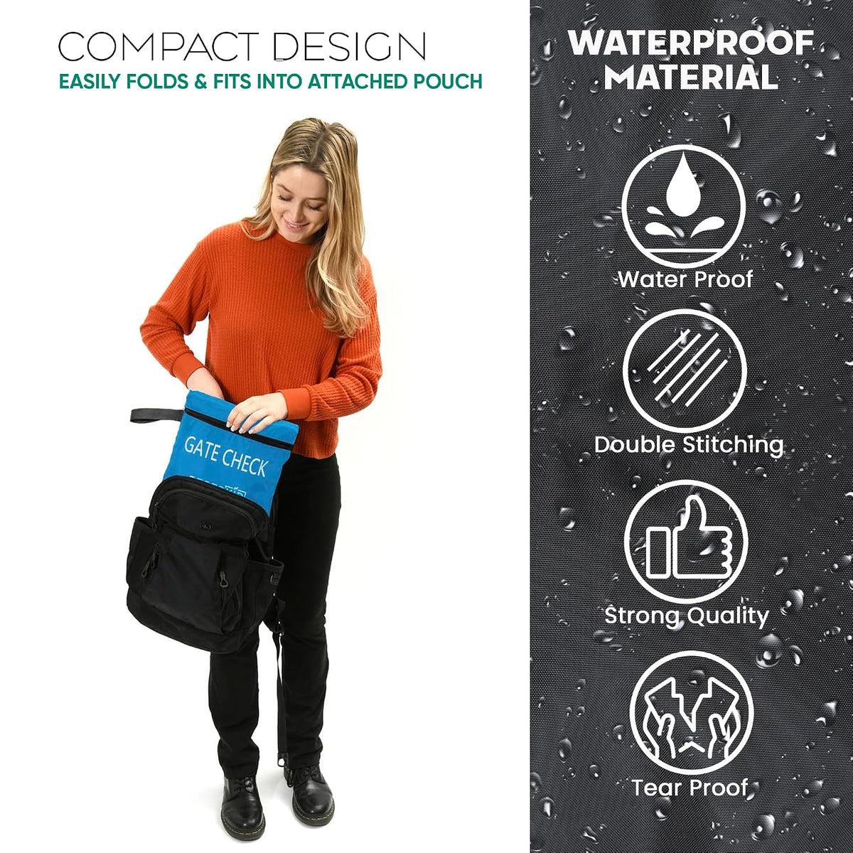 Reperkid Booster Seat Travel Bag for Airplane, Blue, 17" H x 16.5" W x 9.5" D, Compatible with Gb Pockit Stroller and Most Boosters– Premium Waterproof Cover, Hand Bag Design, Durable Zipper