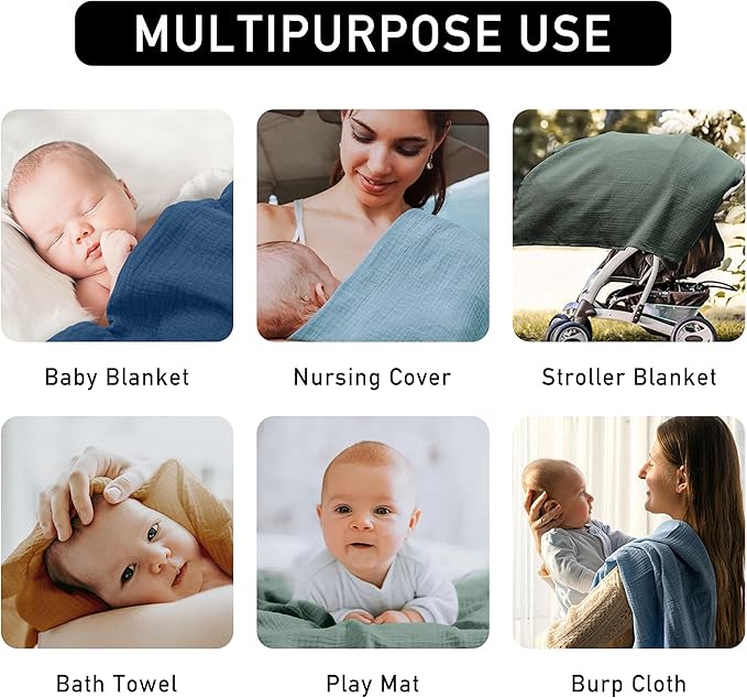 Muslin Swaddle Blankets for Baby Girls and Boys, 4 Pack Breathable and Skin-Friendly Newborn Receiving Blanket, 100% Cotton Swaddle Wrap, Essentials Infant Shower Items, Toddler Gift