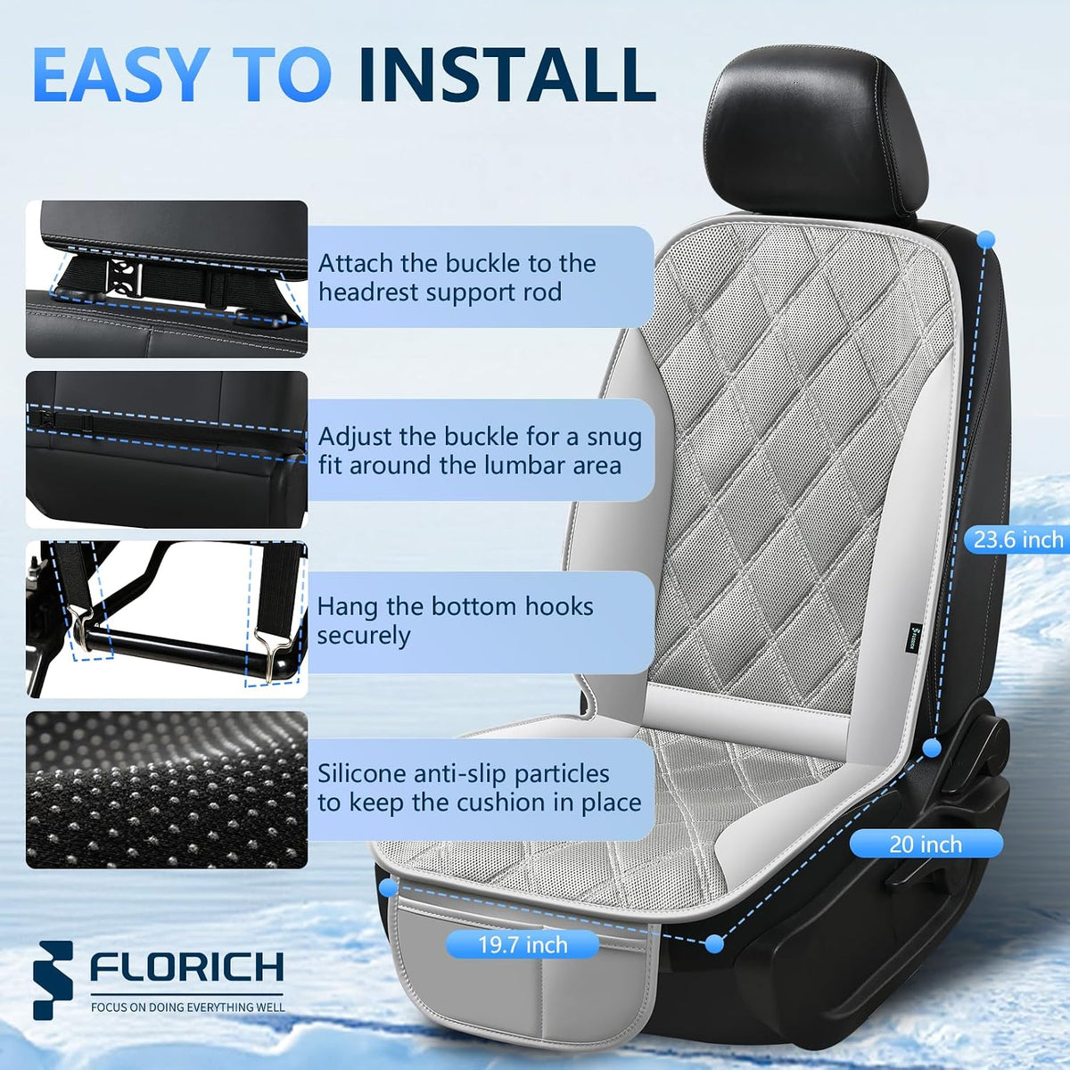 FLORICH Cooling Car Seat Cushion Ventilated Car Seat Cover with 3-Speed Adjustable Universal Fit for 12V/24V Car SUV Truck Van for Summer, Gray