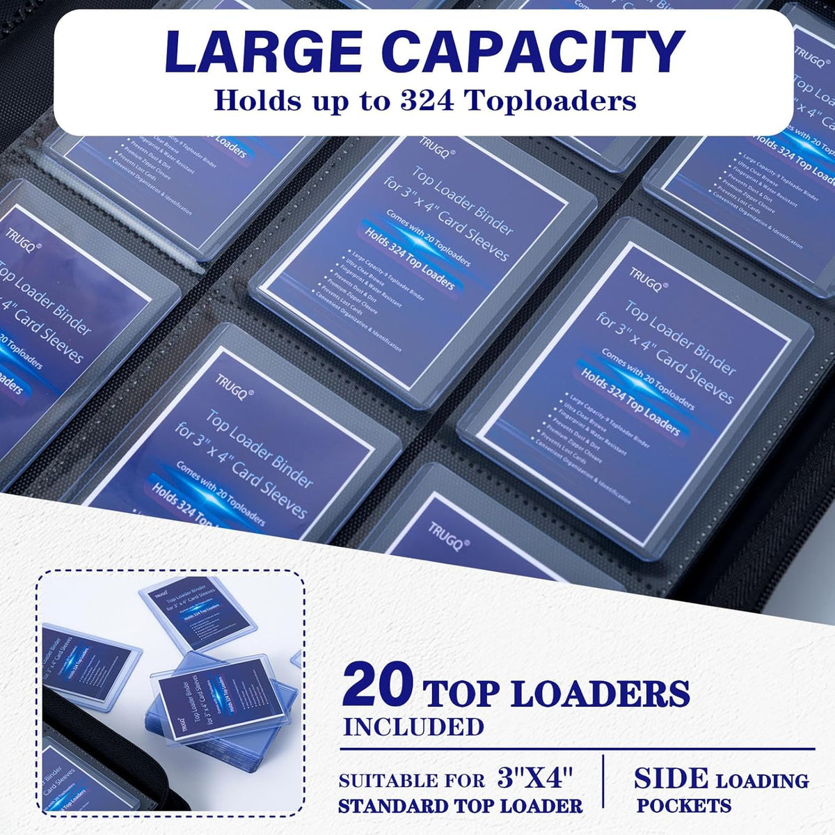 Toploader Binder - Holds 324 Toploaders | Waterproof PU Leather & Anti-Yellowing Inserts | Portable Card Organizer for Sports & Game Cards