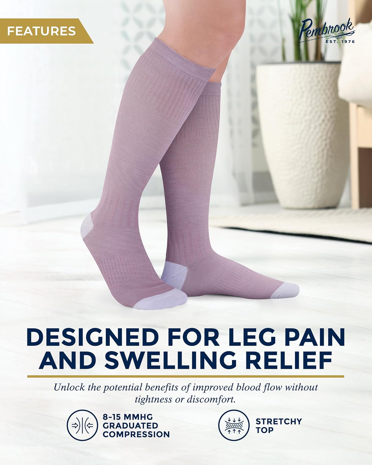 Pembrook Bamboo Viscose Compression Socks - 8-15 mmHg Knee High Support | 3 Pairs for Ultimate Comfort