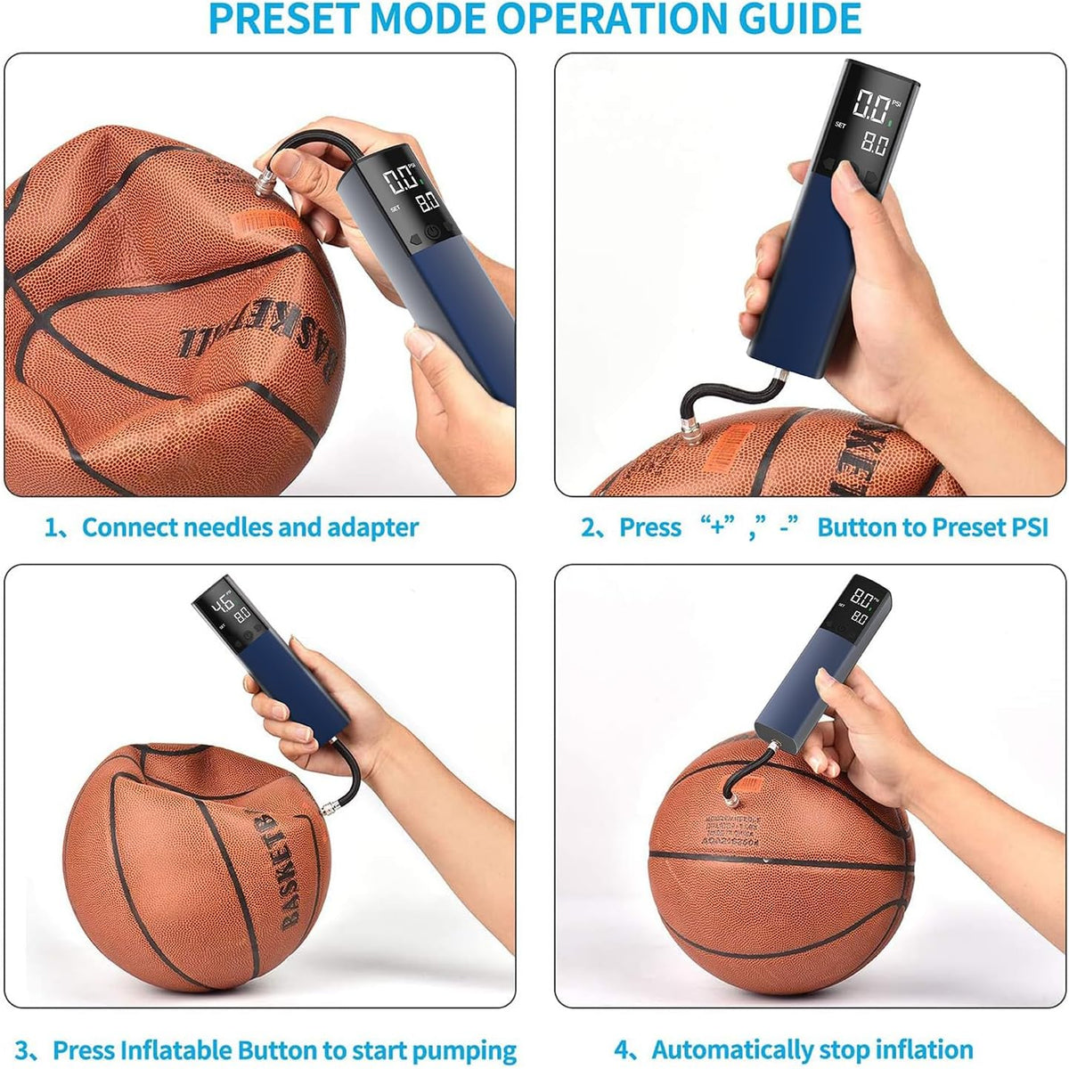 Pumteck Electric Ball Pump - Smart Portable Air Pump with Digital LCD Display & Pressure Gauge for Sports Balls