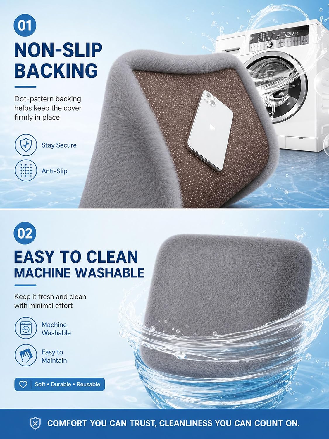 Winter Soft Warm Faux Rabbit Fur car seat Cushion,Universal fit Plush Front and Back Fuzzy car seat Pads Cushion Cover Protector - 1pcs (Back seat 1pcs,Gray)