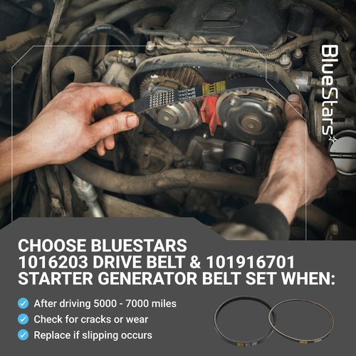 BlueStars Durable 1016355 Clutch Drive Belt & 101916701 Starter Generator Belt Set - 4-Layer Heavy Duty Replacement for Club Car DS 1992-Up & Precedent 2004-Up Gas Golf Carts