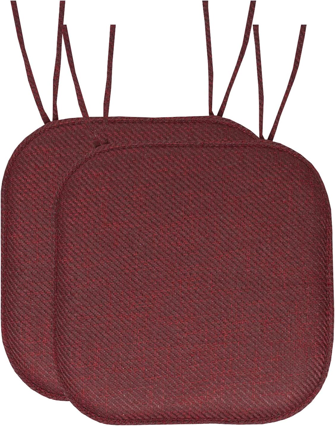 Sweet Home Collection Chair Cushion Memory Foam Pads with Ties Honeycomb Pattern Slip Non Skid Rubber Back Rounded Square 16" x 16" Seat Cover, 2 Pack, Aria Beige 6 pack