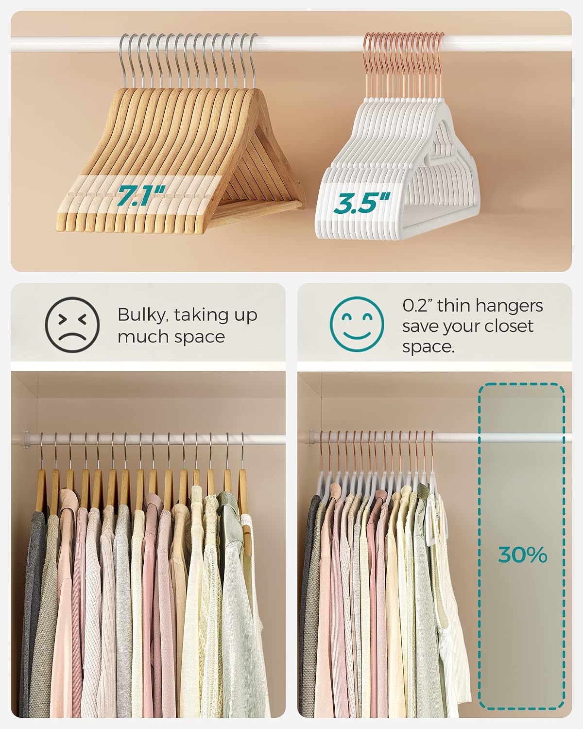 SONGMICS Velvet Hangers, Set of 50, Non-Slip, Space-Saving