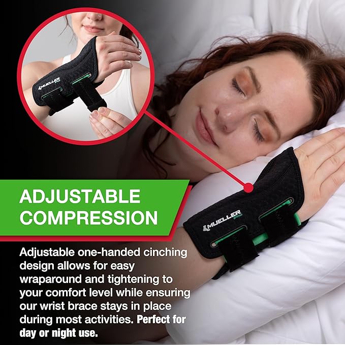 MUELLER Sports Medicine Green Fitted Wrist Brace for Men and Women, Wrist Pain Relief Support, Ideal for Carpal Tunnel, Tendonitis, Arthritis, Black