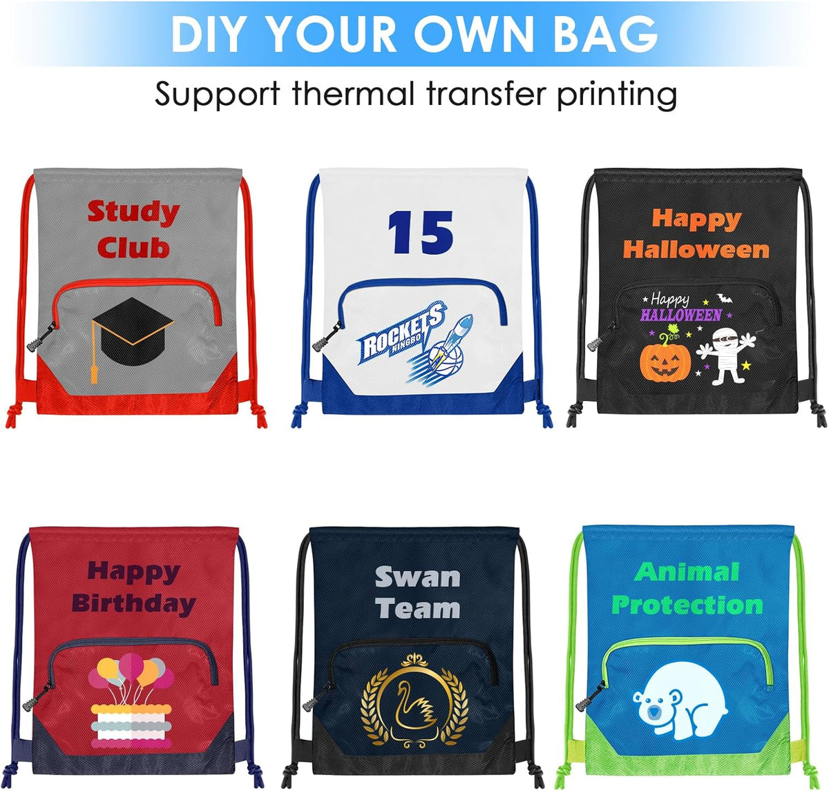 Skiennix Sports Gym Drawstring Backpack - Reusable Cinch Bag for Basketball & Soccer