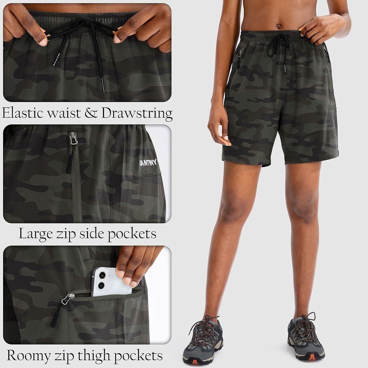 SANTINY Women's Hiking Cargo Shorts - Quick Dry Lightweight Design | Available in 5'', 7'', 9'' Sizes