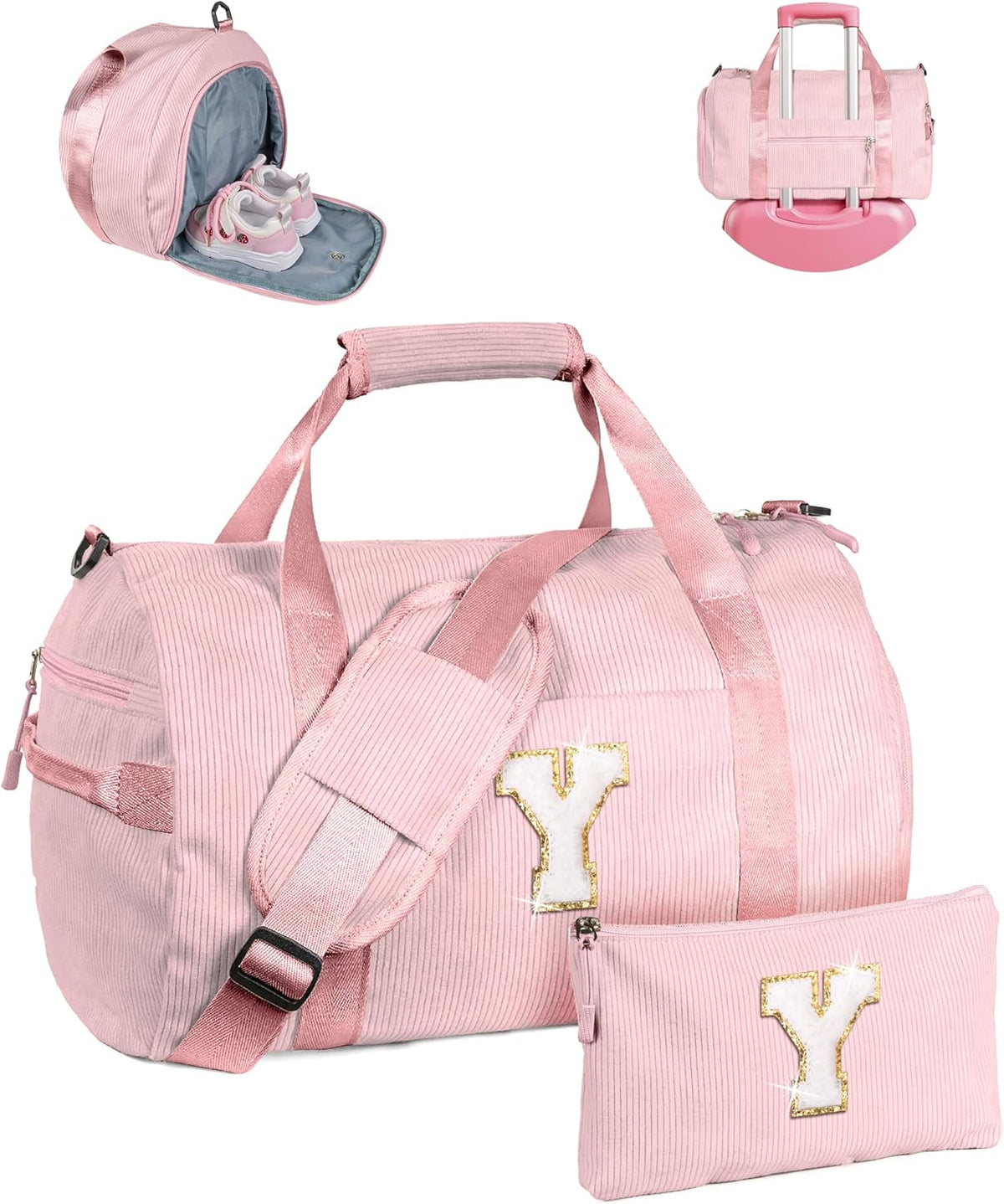 Skiennix Personalized Dance Gym Bag - Kids Duffle with Shoe Compartment & Toiletry Bag | Gift for Girls Ages 3-8 (Letter Y)
