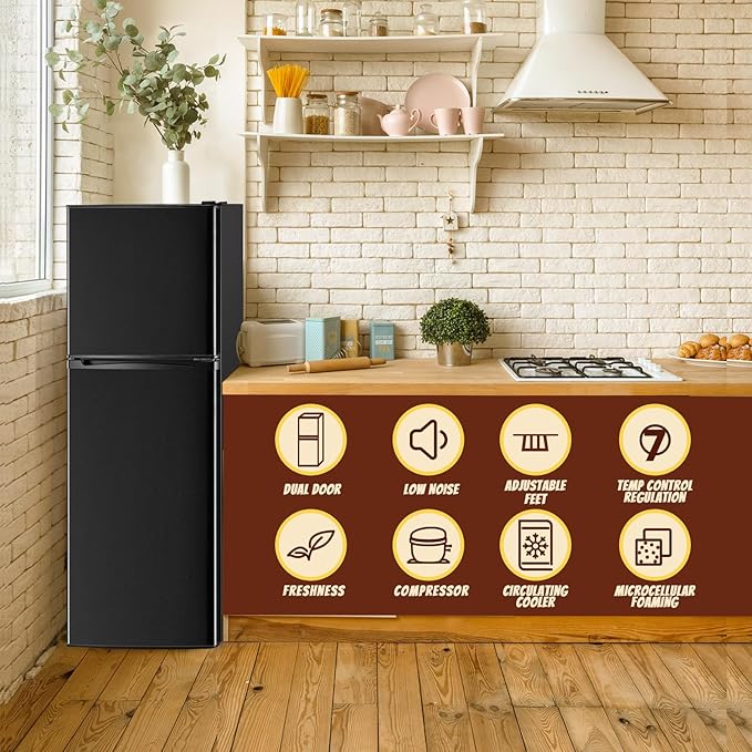 5.0 Cu.Ft Small Refrigerator with Freezer Double Door Mini Fridge Top Freezer Adjustable Temperature for Dorm Office Apartment Black